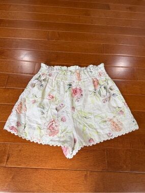 Caroline Constas Floral Linen & Rayon Elastic Waist Shorts Sz. S